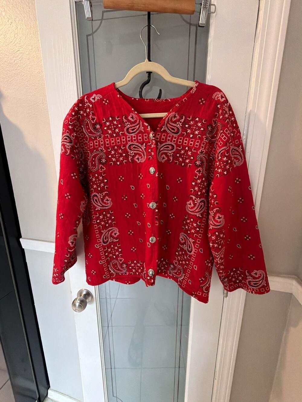 Coyote Clothing Inc Vintage Red Bandana Print Button-Up Jacket